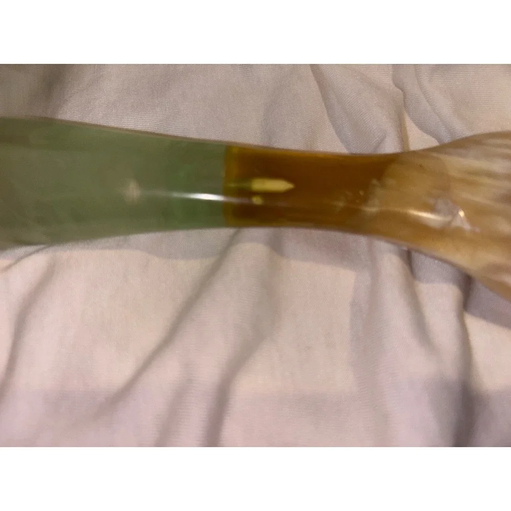 Vintage Style Marbled Green Resin and Faux Horn Large Serving Spoon 13.5 Inch